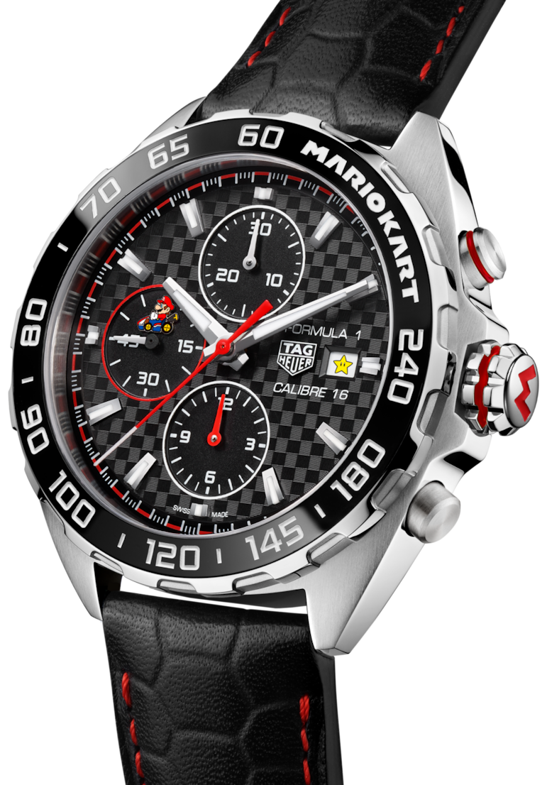 Shop Tag Heuer Formula 1 Mario Kart Chronograph Black Dial Black Leather Strap Watch for Men - CAZ201E.FC6517 in USA