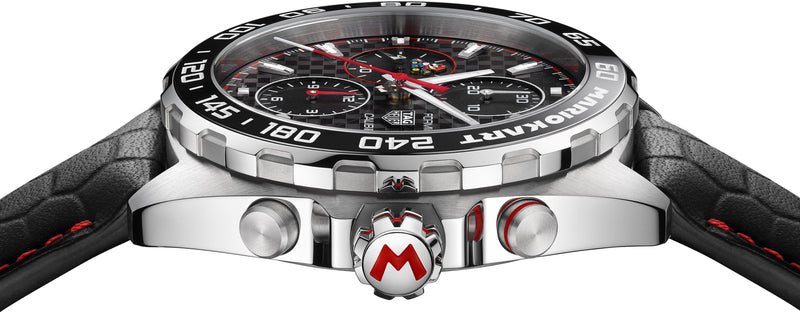 Shop Tag Heuer Formula 1 Mario Kart Chronograph Black Dial Black Leather Strap Watch for Men - CAZ201E.FC6517 in USA