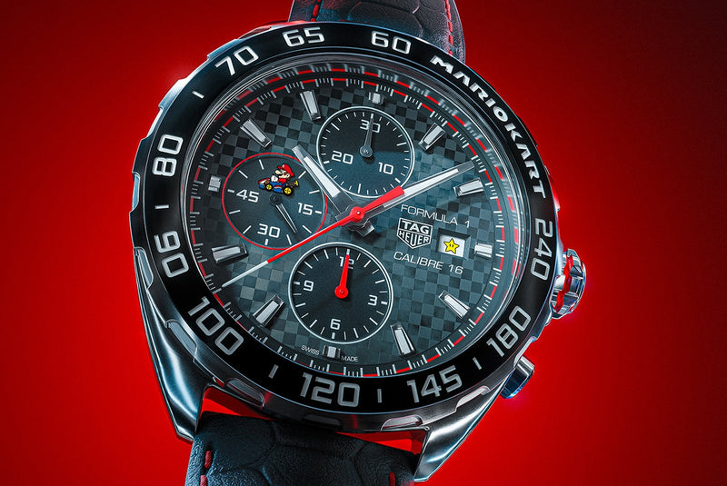 Shop Tag Heuer Formula 1 Mario Kart Chronograph Black Dial Black Leather Strap Watch for Men - CAZ201E.FC6517 in USA