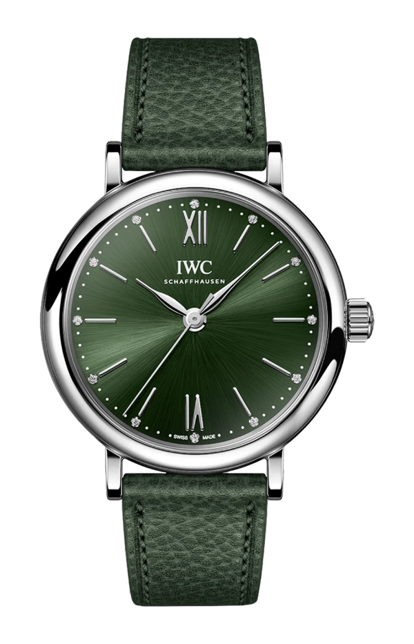 Shop IWC Portofino Automatic Automatic Green Dial Green Leather Strap Watch for Women - IW357412 in USA