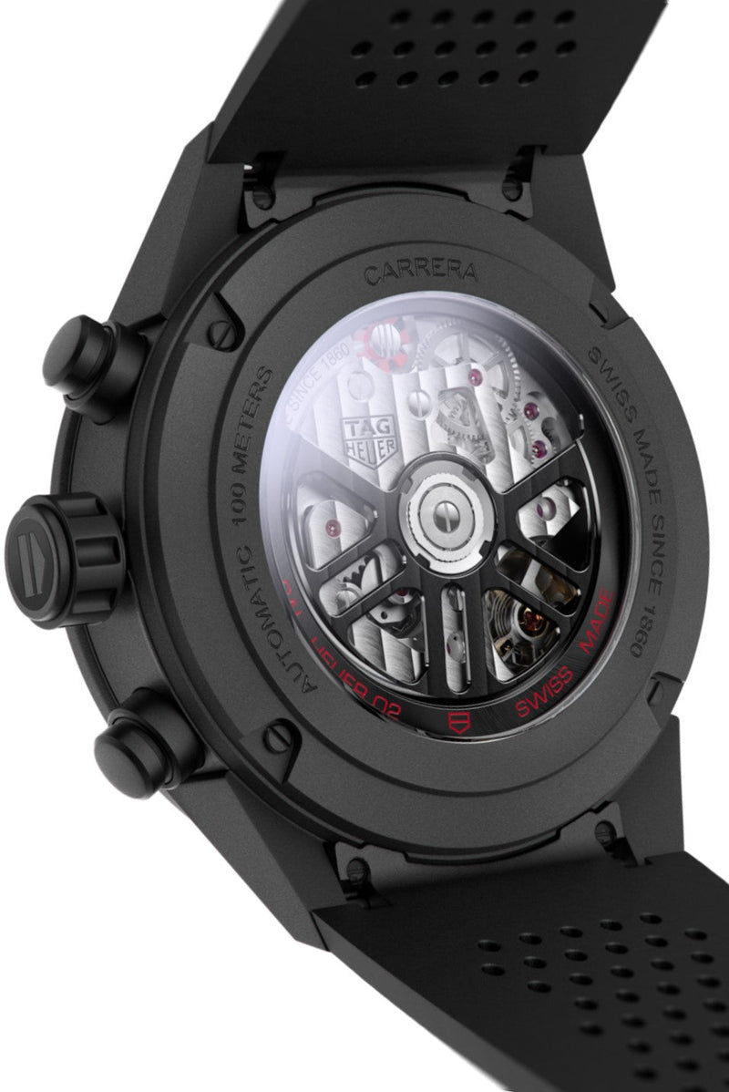 Tag Heuer Carrera Chronograph Steel & Ceramic Black Dial Black Rubber Strap Watch for Men - CBG2090.FT6145 Buy Now By Tag Heuer