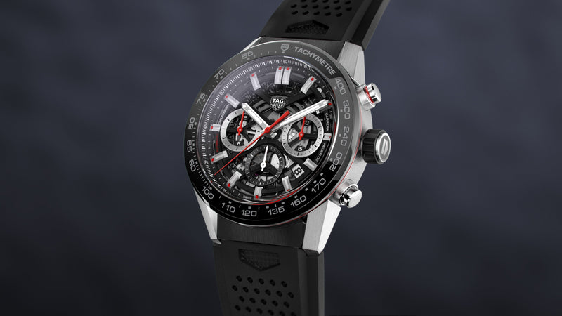 Tag Heuer Carrera Chronograph Steel & Ceramic Black Dial Black Rubber Strap Watch for Men - CBG2090.FT6145 Buy Now By Tag Heuer