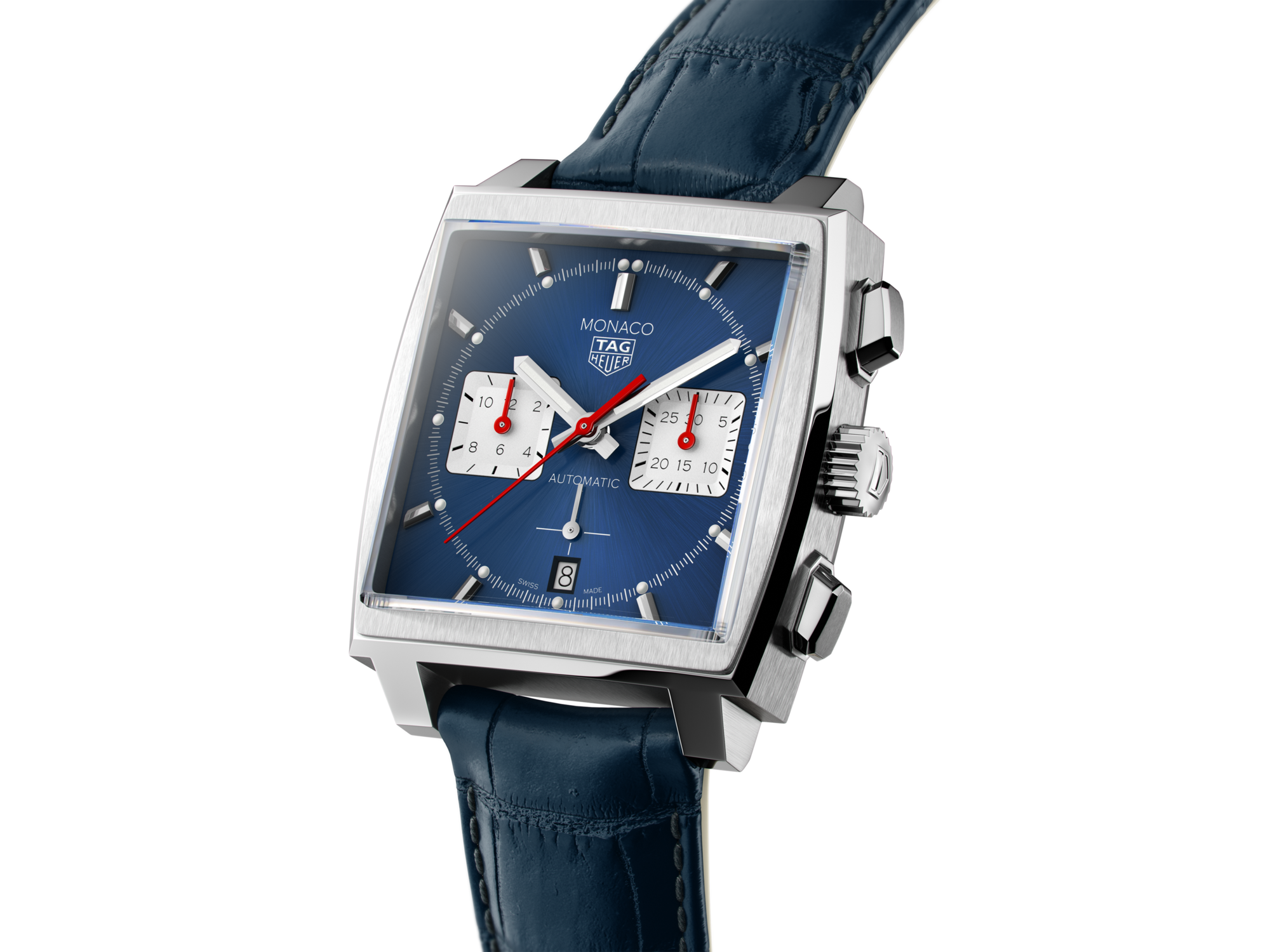 Tag Heuer Monaco Automatic Chronograph Blue Dial Blue Leather Strap Watch for Men - CBL2111.FC6453