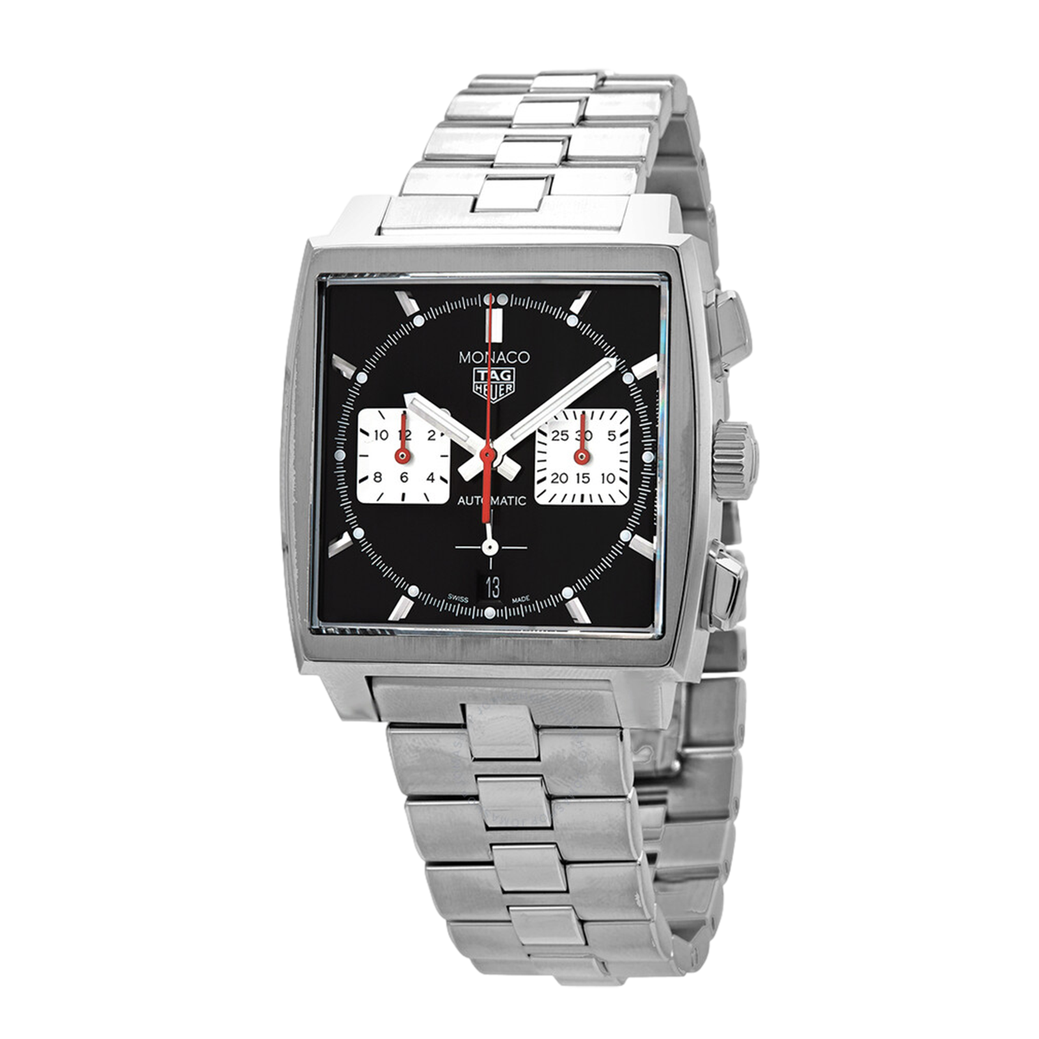 Tag Heuer Monaco Automatic Chronograph Black Dial Silver Steel Strap Watch for Men - CBL2113.BA0644