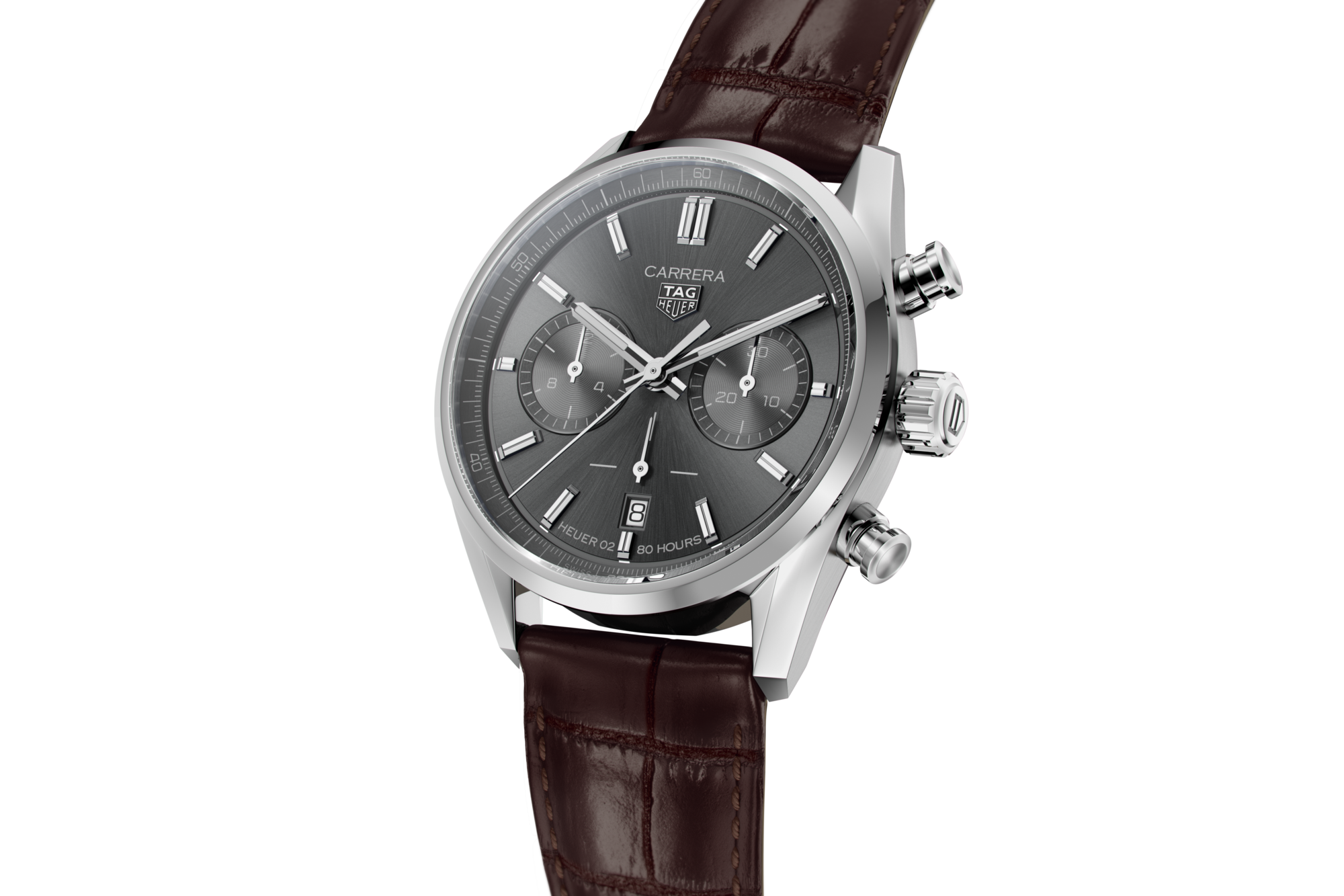 Tag Heuer Carrera Chronograph Grey Dial Brown Leather Strap Watch for Men - CBN2012.FC6483