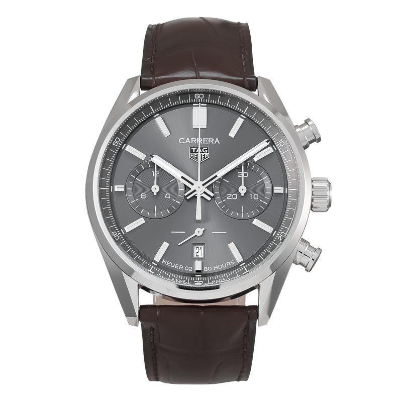 Tag Heuer Carrera Chronograph Grey Dial Brown Leather Strap Watch for Men - CBN2012.FC6483 Buy Now By Tag Heuer