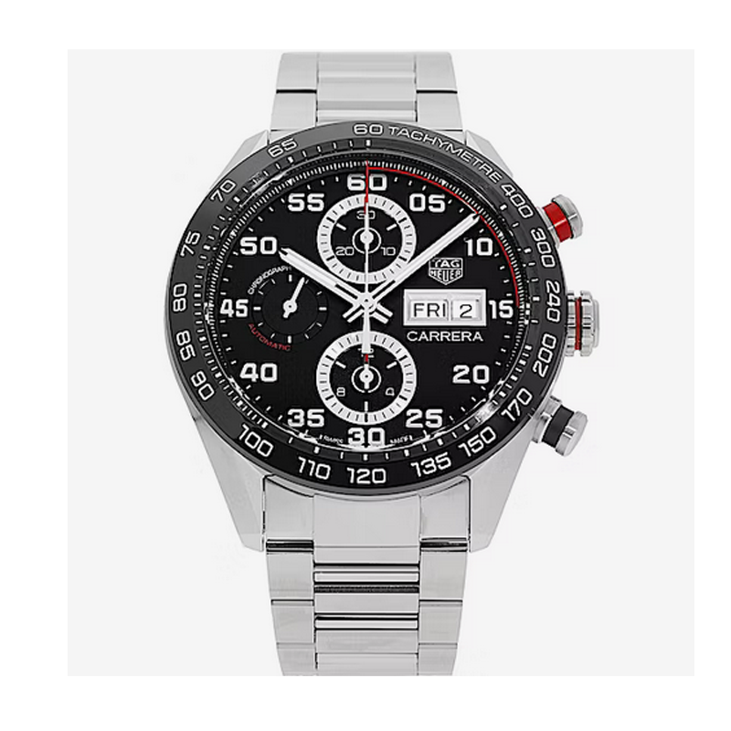 Tag Heuer Carrera Chronograph Black Dial Silver Steel Strap Watch for Men - CBN2A1AA.BA0643