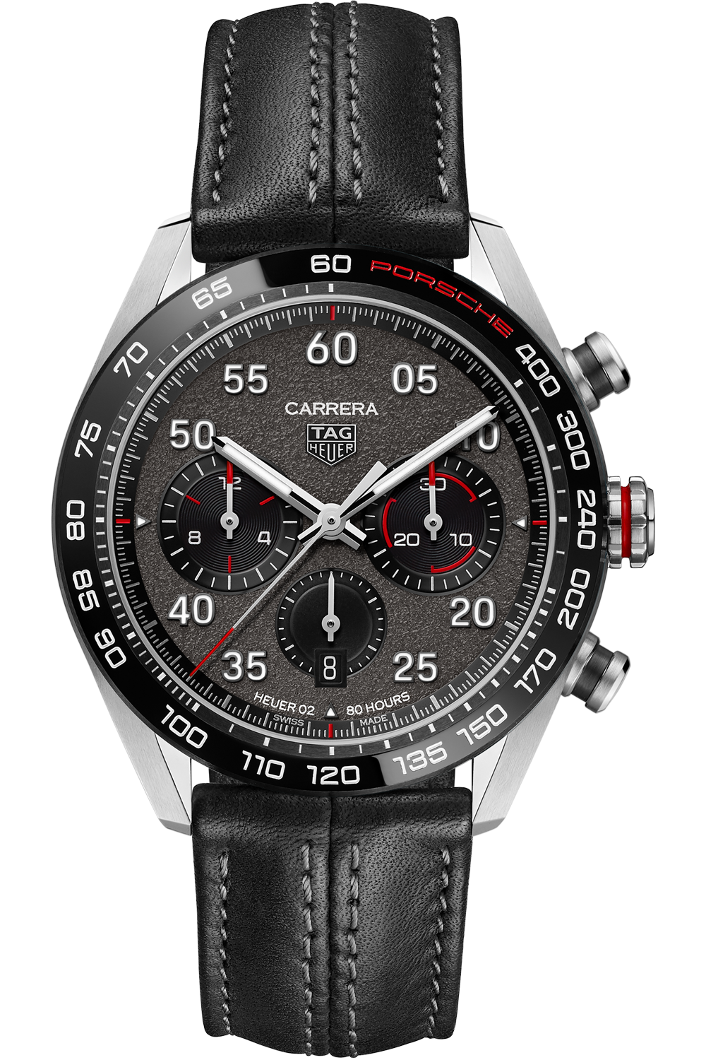 Tag Heuer Carrera Porsche Chronograph Special Edition Black Dial Black Leather Strap Watch for Men - CBN2A1F.FC6492