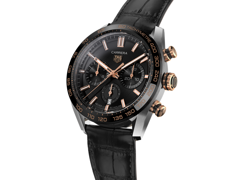 Tag Heuer Carrera Chronograph Black Dial Black Leather Strap Watch for Men - CBN2A5A.FC6481 Buy Now By Tag Heuer