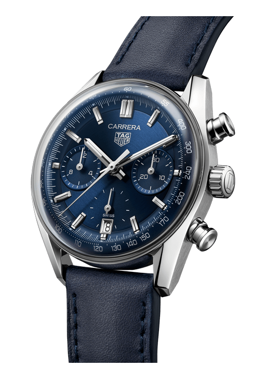 Tag Heuer Carrera Chronograph Blue Dial Blue Leather Strap Watch for Men - CBS2212.FC6535