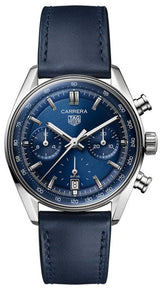 Tag Heuer Carrera Chronograph Blue Dial Blue Leather Strap Watch for Men - CBS2212.FC6535 Buy Now By Tag Heuer