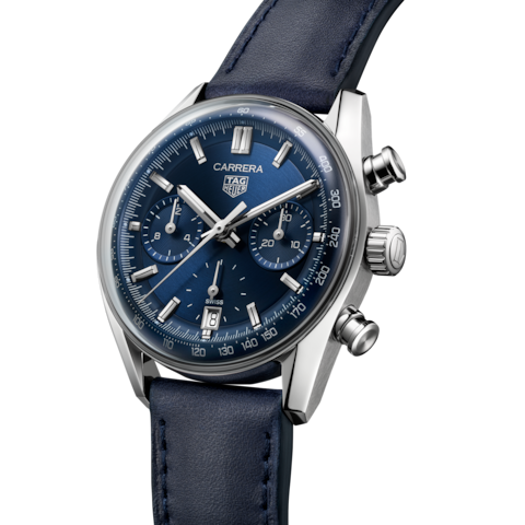 Tag Heuer Carrera Chronograph Blue Dial Blue Leather Strap Watch for Men - CBS2212.FC6535 Buy Now By Tag Heuer