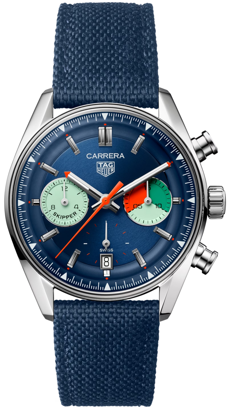 Tag Heuer Carrera Skipper Automatic Chronograph Blue Dial Blue Nylon Strap Watch for Men - CBS2213.FN6002 Buy Now By Tag Heuer