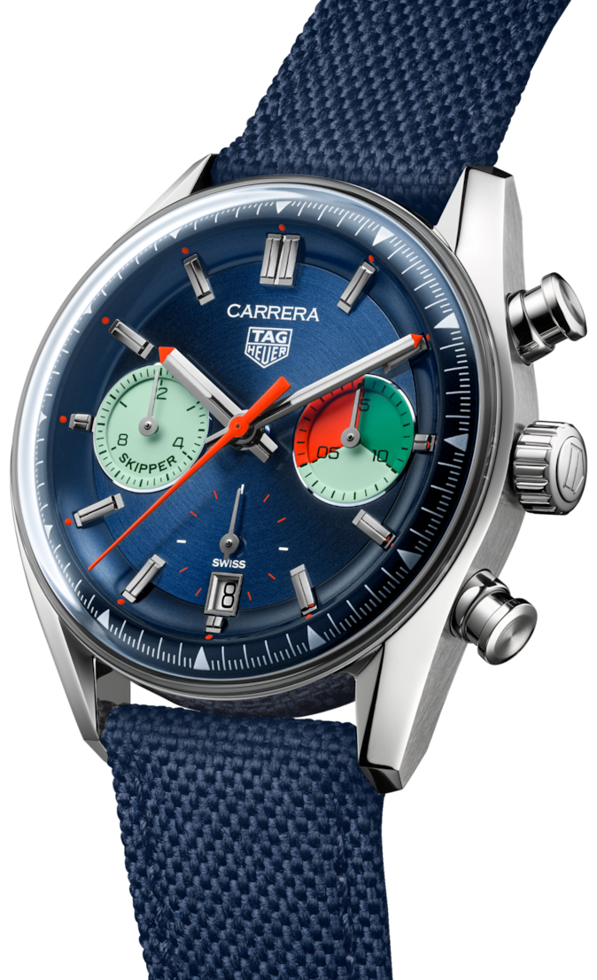 Tag Heuer Carrera Skipper Automatic Chronograph Blue Dial Blue Nylon Strap Watch for Men - CBS2213.FN6002 Buy Now By Tag Heuer