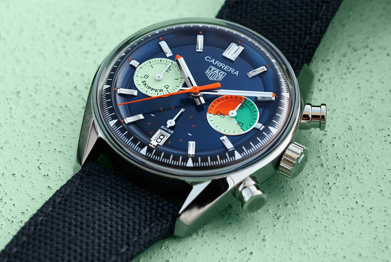 Tag Heuer Carrera Skipper Automatic Chronograph Blue Dial Blue Nylon Strap Watch for Men - CBS2213.FN6002 Buy Now By Tag Heuer