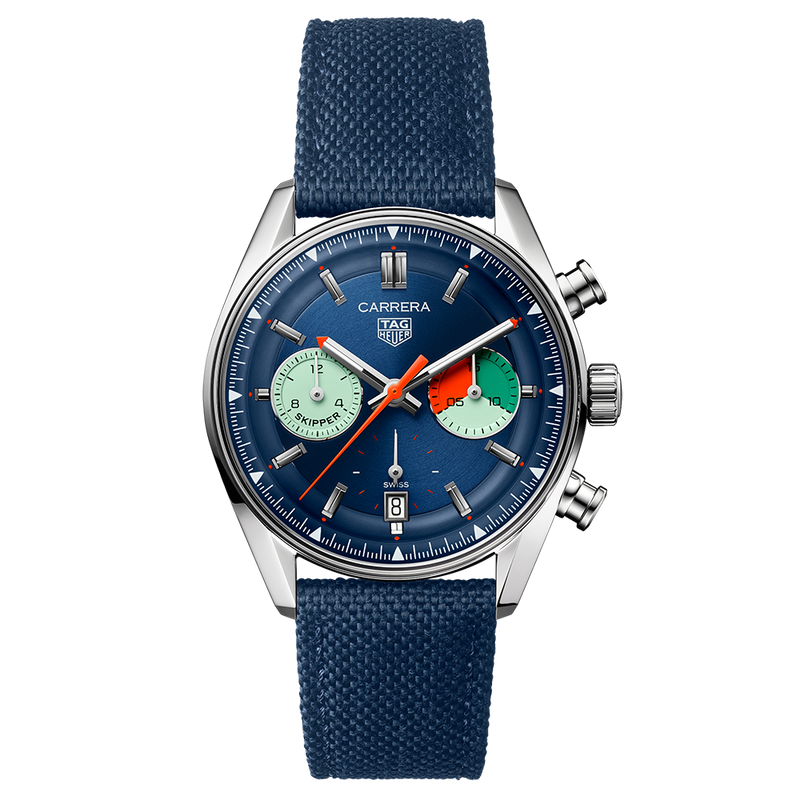 Tag Heuer Carrera Skipper Automatic Chronograph Blue Dial Blue Nylon Strap Watch for Men - CBS2213.FN6002 Buy Now By Tag Heuer