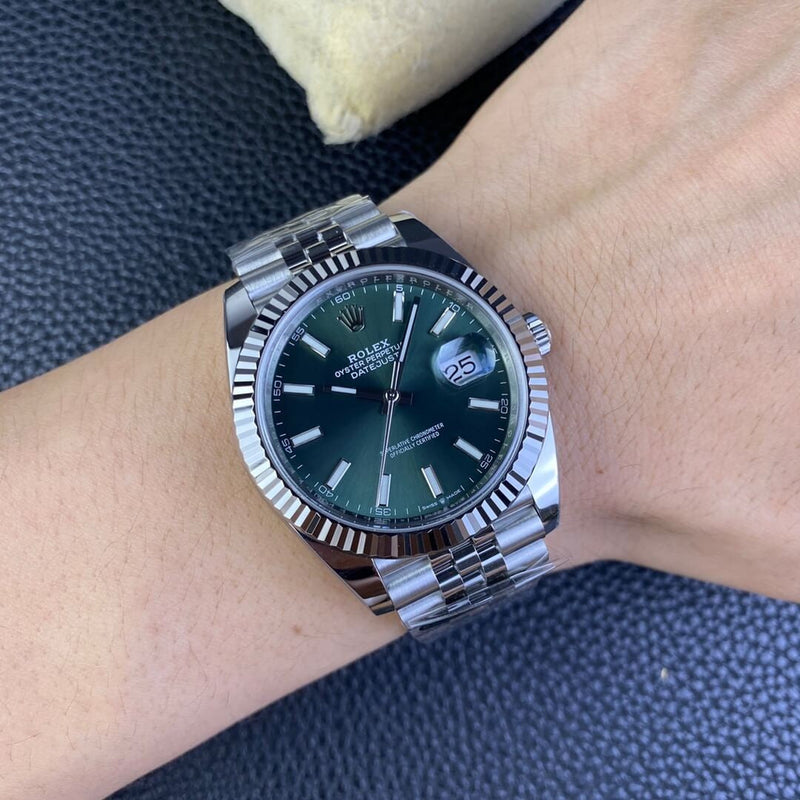 Shop Rolex Datejust 41 Oyster Mint Green Dial Oyster Steel & White Gold Strap Watch for Men - M126334-0028 in USA