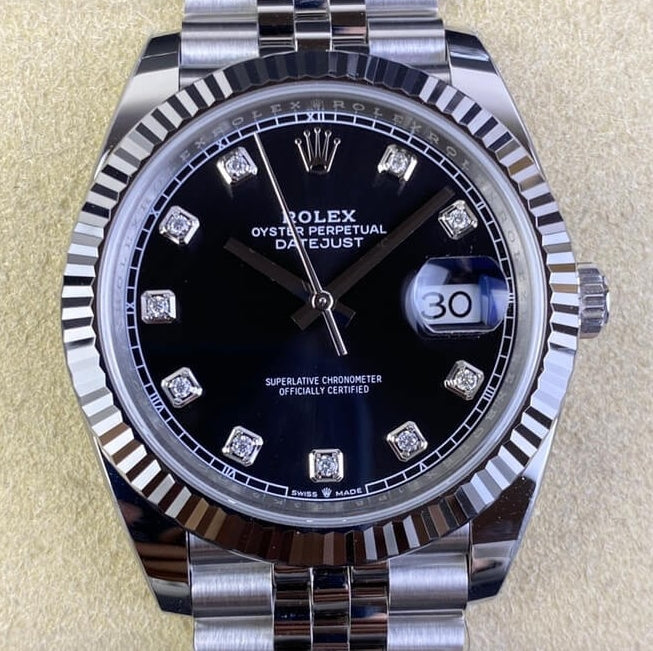 Shop Rolex Datejust 41 Oyster Diamonds Black Dial Oystersteel & White Gold Strap Watch for Men - M126334-0012 in USA