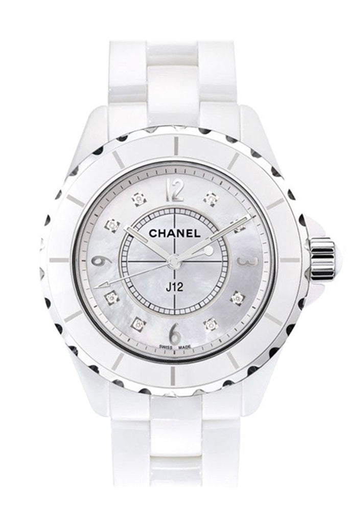 Chanel J12 Diamonds Mother of Pearl White Dial White Steel Strap Watch for Women - J12 H5704