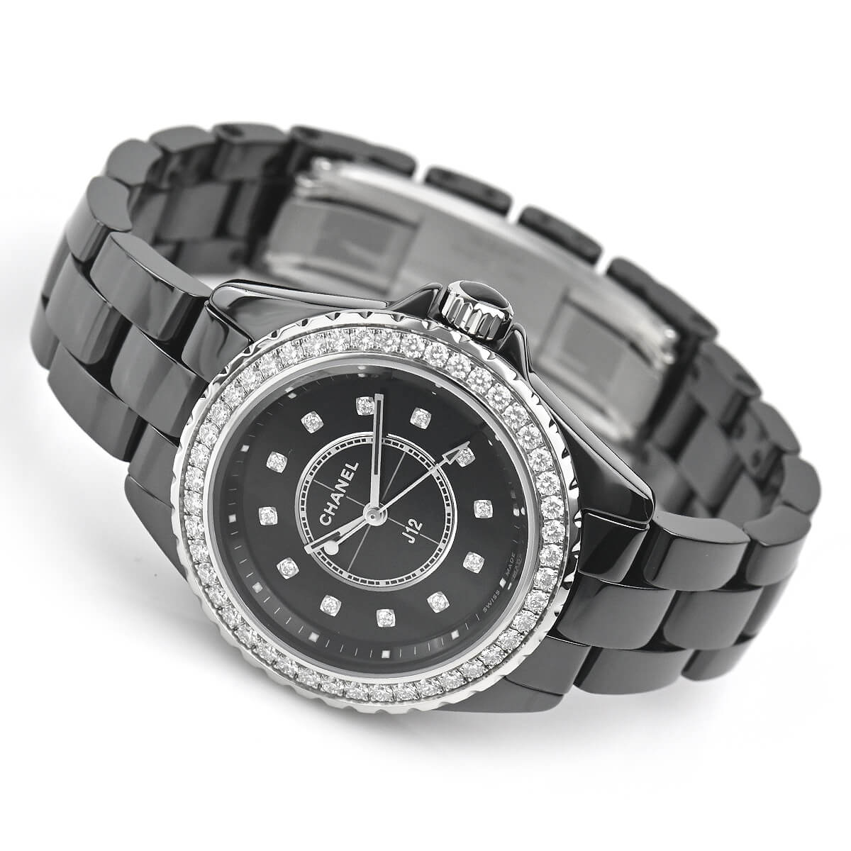 Chanel J12 Quartz Diamond Black Dial Black Steel Strap Watch for Women - J12 H6419