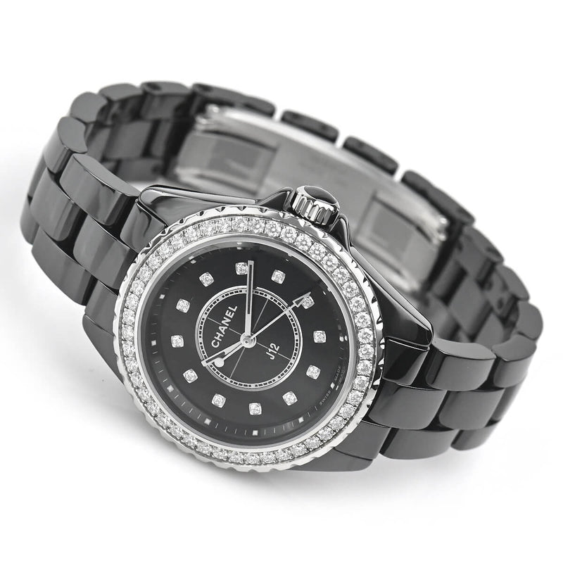 Chanel J12 Quartz Diamond Black Dial Black Steel Strap Watch for Women - J12 H6419