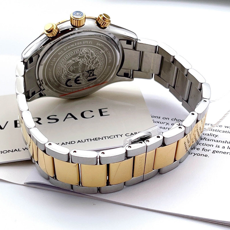 Versace Classic Chronograph Quartz Silver Dial Two Tone Steel Strap Watch For Men - VEV700519 Buy Now By Versace