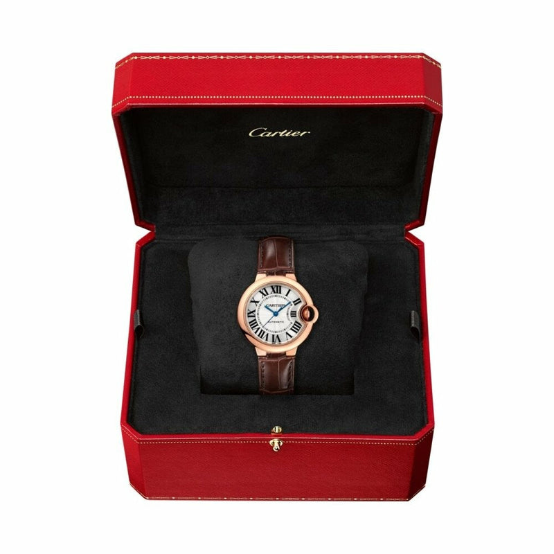Shop Cartier Ballon Bleu De Cartier Silver Dial Brown Leather Strap Watch for Women - W6920097 in USA