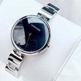 Shop Calvin Klein Wavy Black Dial Silver Steel Strap Watch for Women - K9U23141 in USA