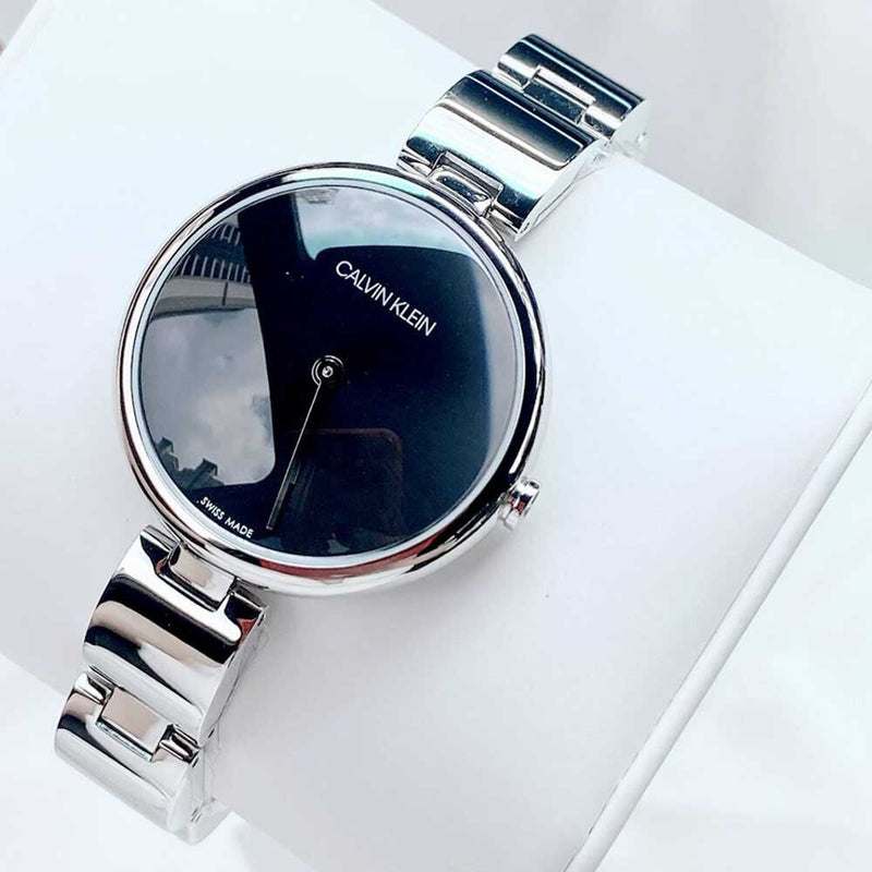 Shop Calvin Klein Wavy Black Dial Silver Steel Strap Watch for Women - K9U23141 in USA