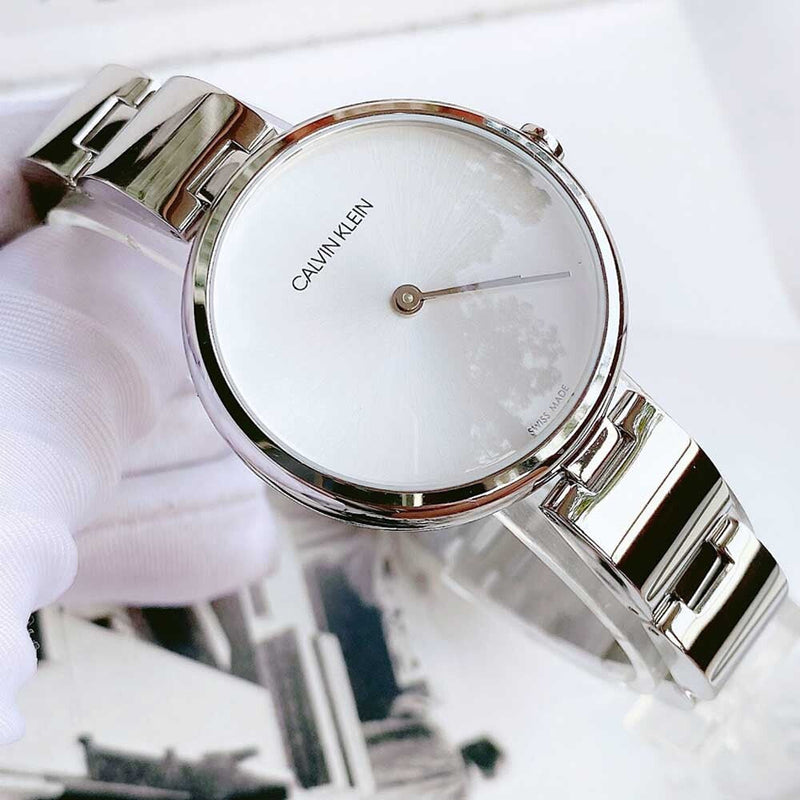 Shop Calvin Klein Wavy Silver Dial Silver Steel Strap Watch for Women - K9U23146 in USA