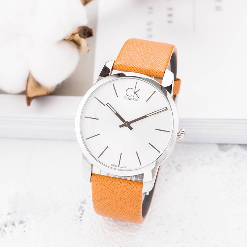 Calvin Klein City Quartz White Dial Light Brown Leather Strap Watch For Men - K2G21138 Buy Now By Calvin Klein