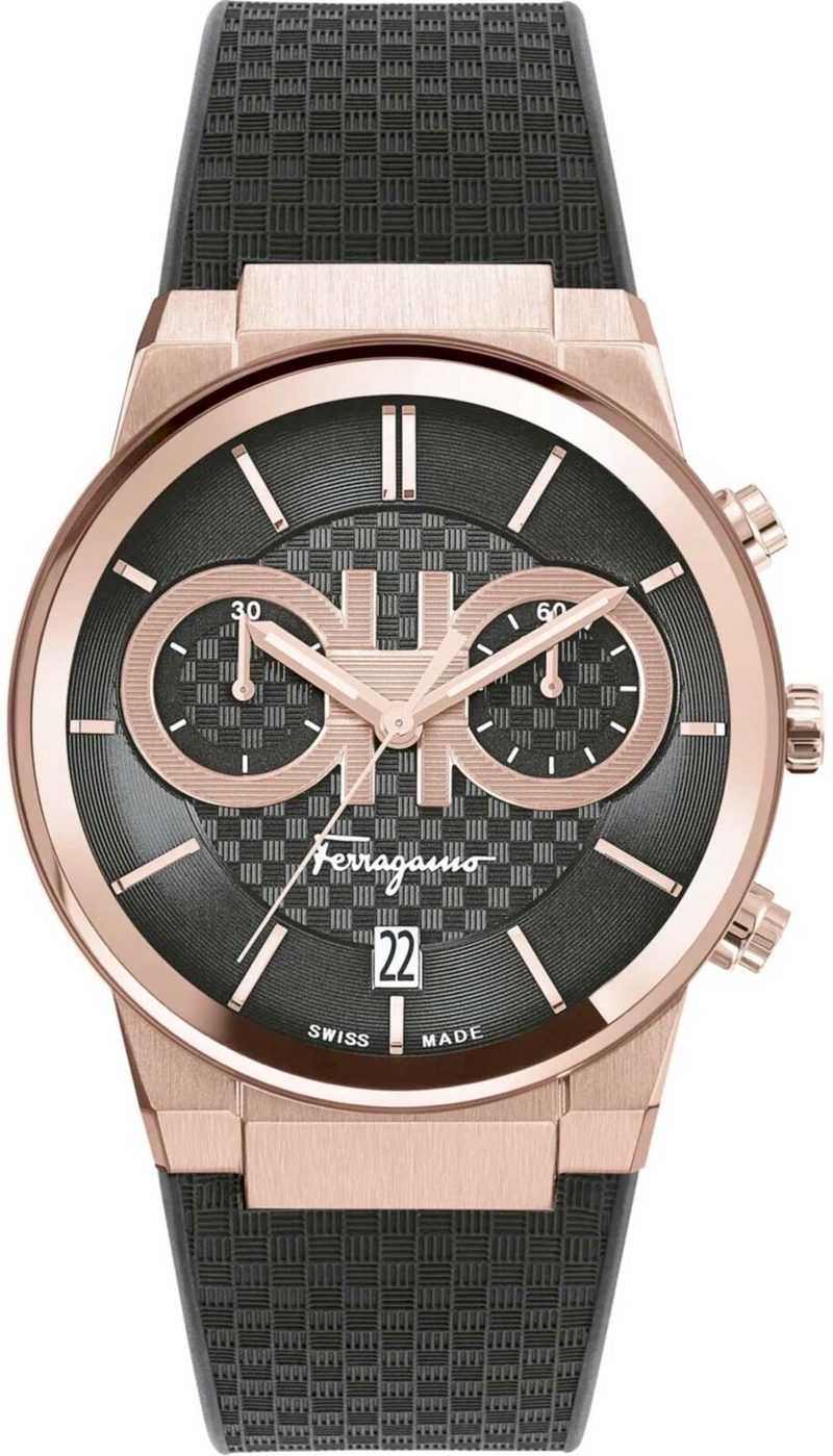 Shop Salvatore Ferragamo Sapphire Chrono Black Dial Black Rubber Strap Watch for Men - SFME00721 in USA