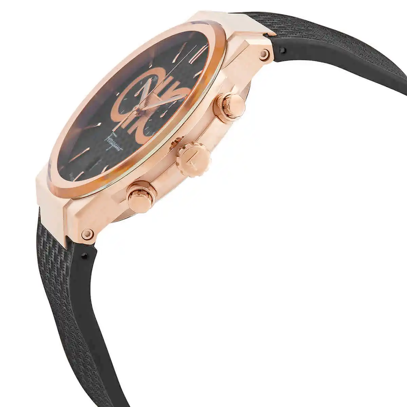 Shop Salvatore Ferragamo Sapphire Chrono Black Dial Black Rubber Strap Watch for Men - SFME00721 in USA