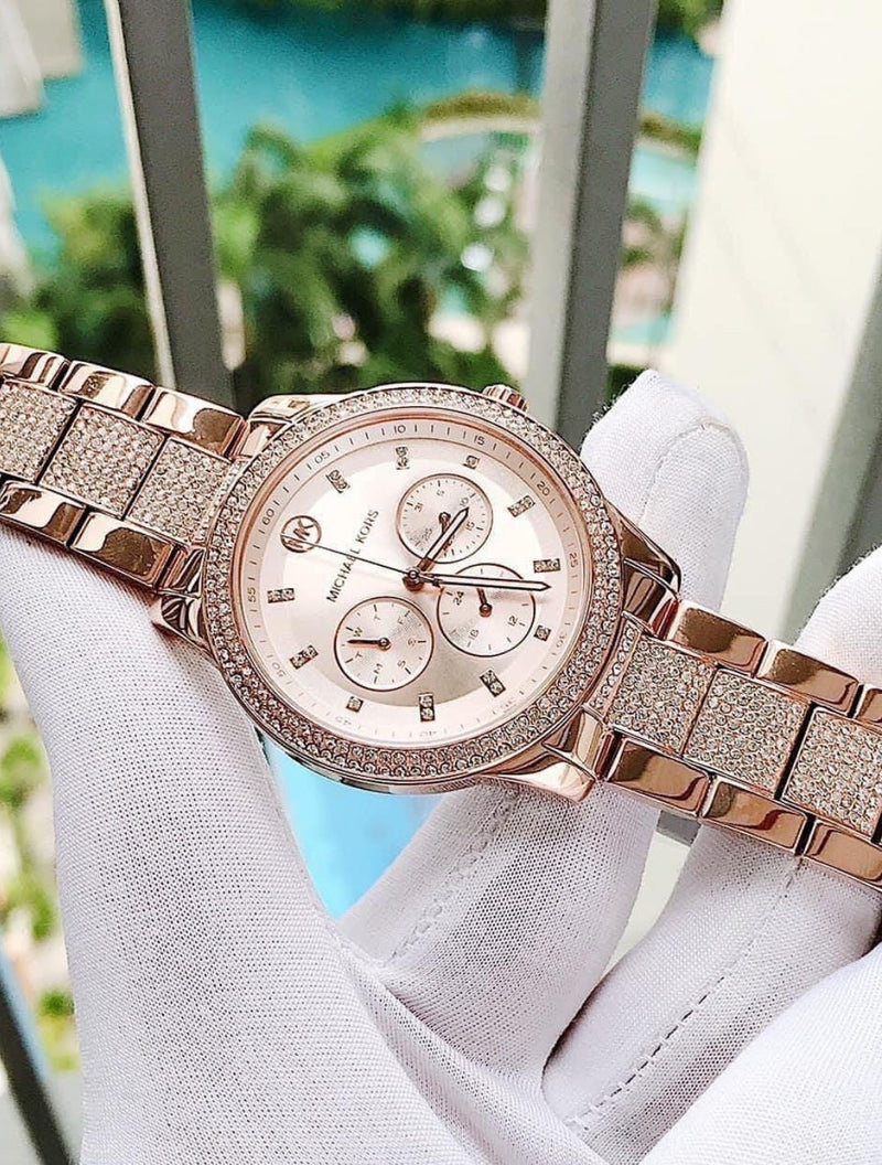 Michael Kors Tibby Chronograph Crystals Rose Gold Dial Rose Gold Steel Strap Watch For Women - MK6826 Buy Now By Michael Kors