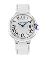 Shop Cartier Ballon Bleu de Cartier Silver Dial White Leather Strap Watch for Women - W6920087 in USA