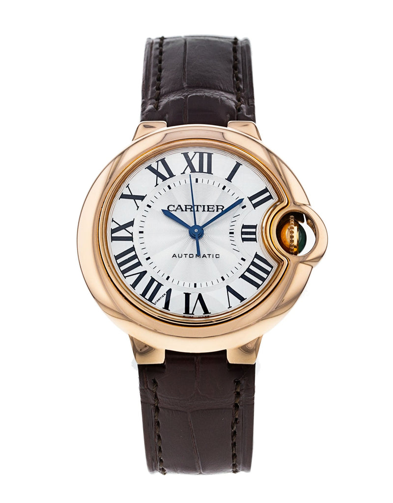 Shop Cartier Ballon Bleu De Cartier Silver Dial Brown Leather Strap Watch for Women - W6920097 in USA