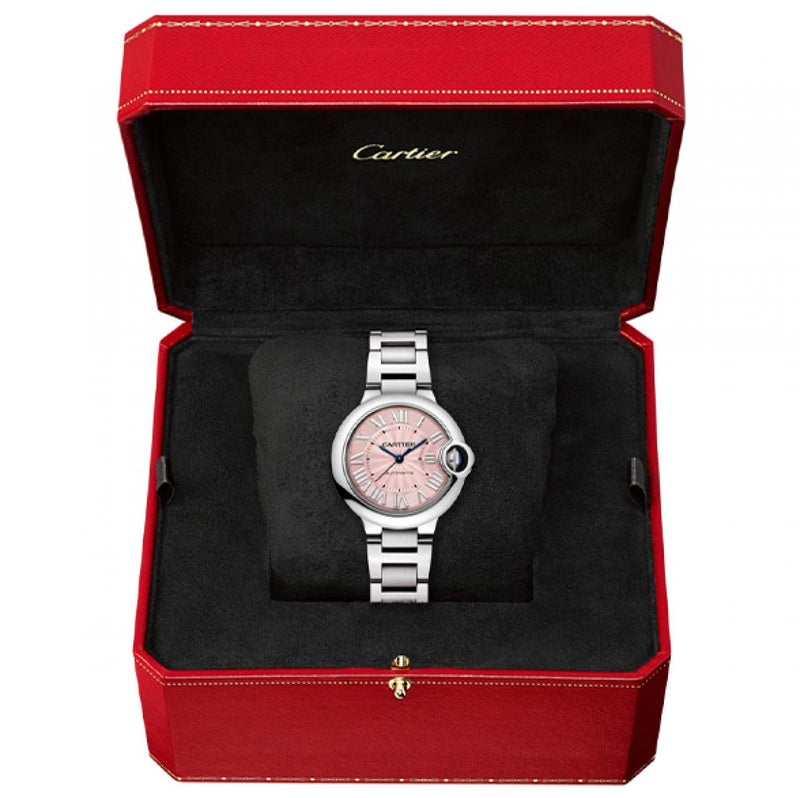 Shop Cartier Ballon Bleu de Cartier Pink Dial Silver Steel Strap Watch for Women - WSBB0046 in USA