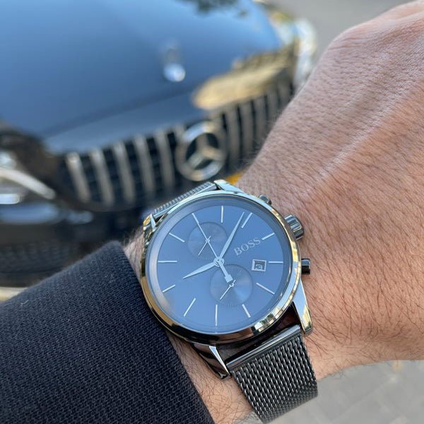 Hugo Boss Jet Blue Dial Gunmetal Mesh Bracelet Watch for Men - 1513677 Buy Now By Hugo Boss