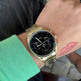 Hugo Boss Champion Chronograph Black Dial Gold Steel Strap Watch for Men - 1513848