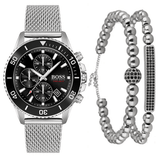 Hugo Boss Admiral Chronograph Black Dial Silver Mesh Bracelet Watch for Men - 1513904