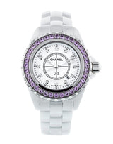 Shop Chanel J12 Sapphire Bezel Ceramic White Dial White Steel Strap Watch for Women - J12 H2010 in USA