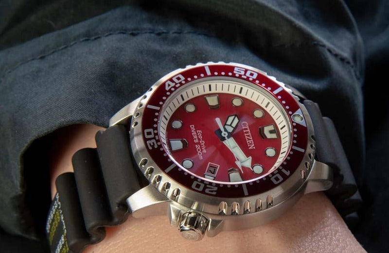 Citizen Eco Drive Promaster Marine Red Dial Black Rubber Strap Watch For Men - BN0159-15X Buy Now By Citizen