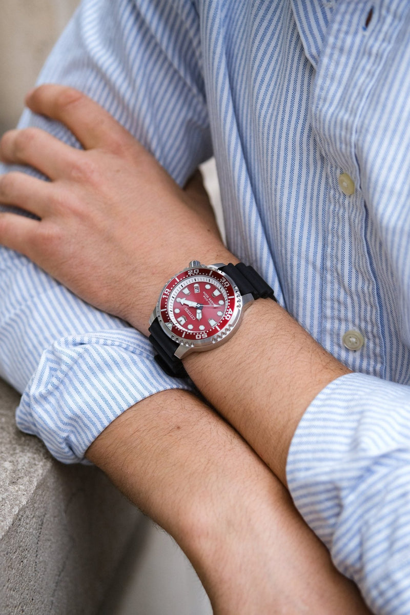 Citizen Eco Drive Promaster Marine Red Dial Black Rubber Strap Watch For Men - BN0159-15X Buy Now By Citizen
