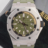 Audemars Piguet Royal Oak Offshore Diver Green Dial Green Rubber Strap Watch for Men - 15720ST.OO.A052CA.01