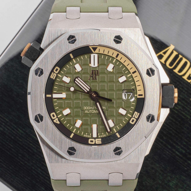 Audemars Piguet Royal Oak Offshore Diver Green Dial Green Rubber Strap Watch for Men - 15720ST.OO.A052CA.01