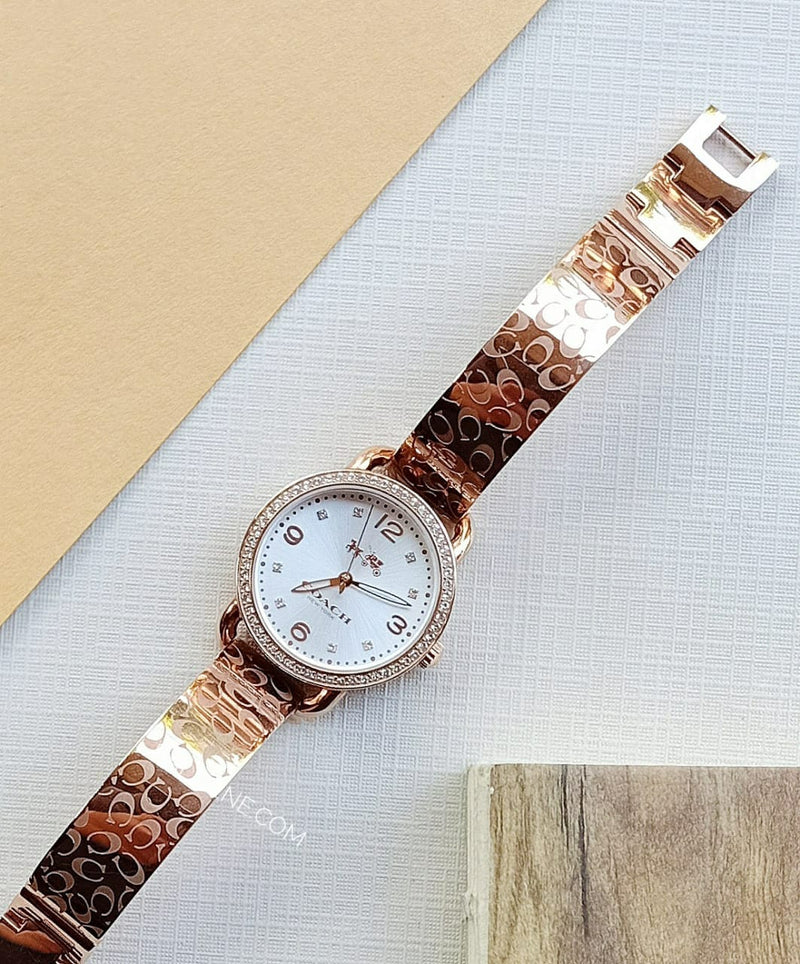 Coach Delancey White Dial Rose Gold Steel Strap Watch for Women - 14502355 Buy Now By Coach