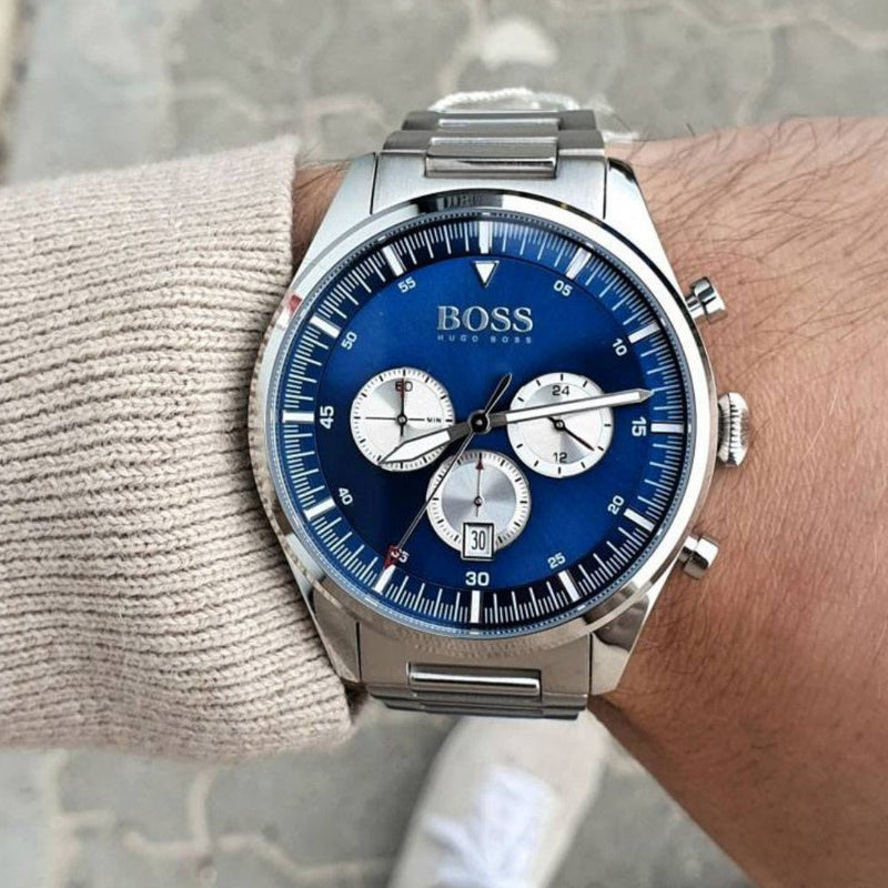 Shop Hugo Boss Pioneer Blue Dial Silver Steel Strap Watch for Men - 1513713 in USA