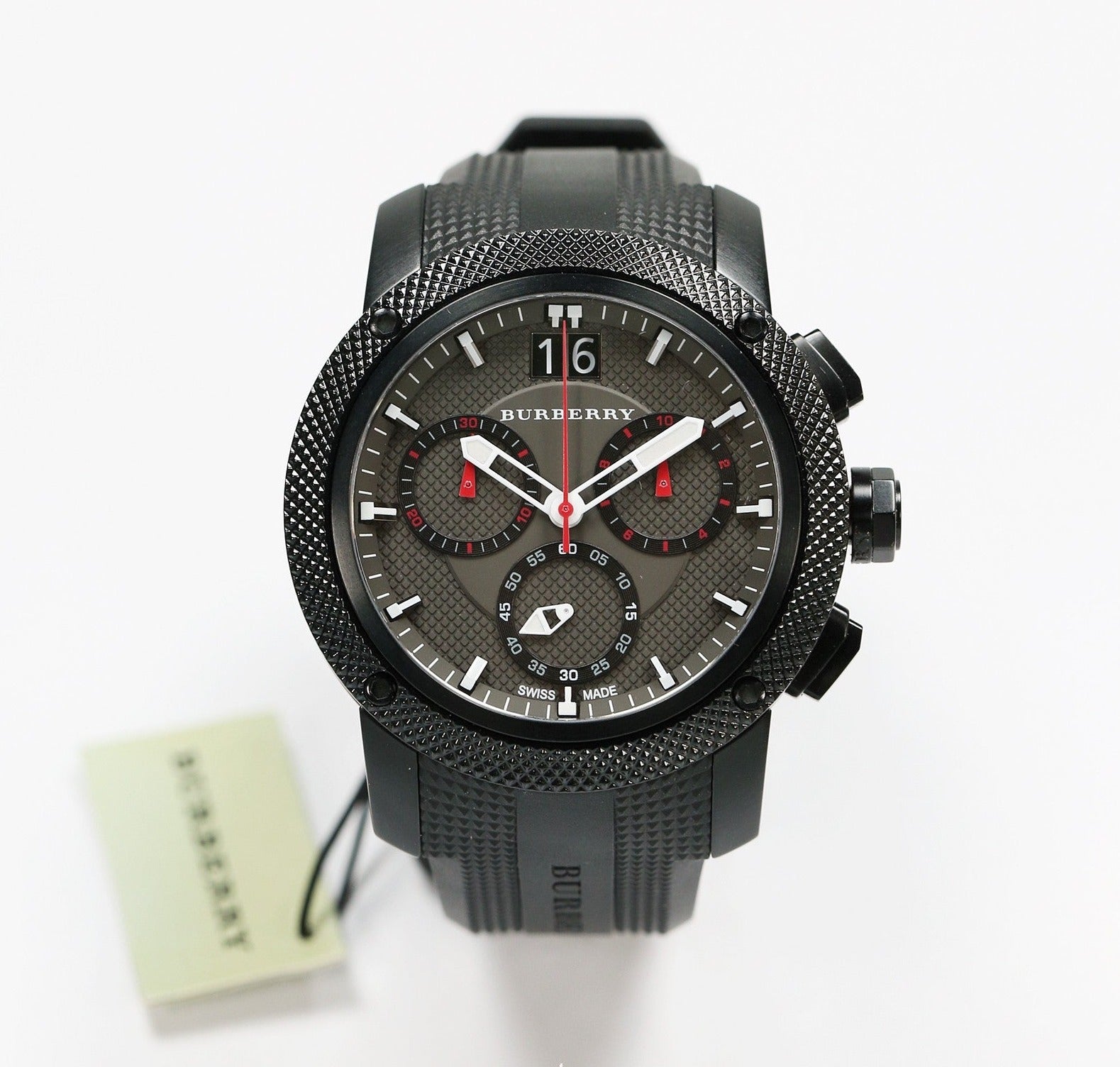 Burberry The Endurance Chronograph Black Dial Black Rubber Strap Watch For Men - BU9802