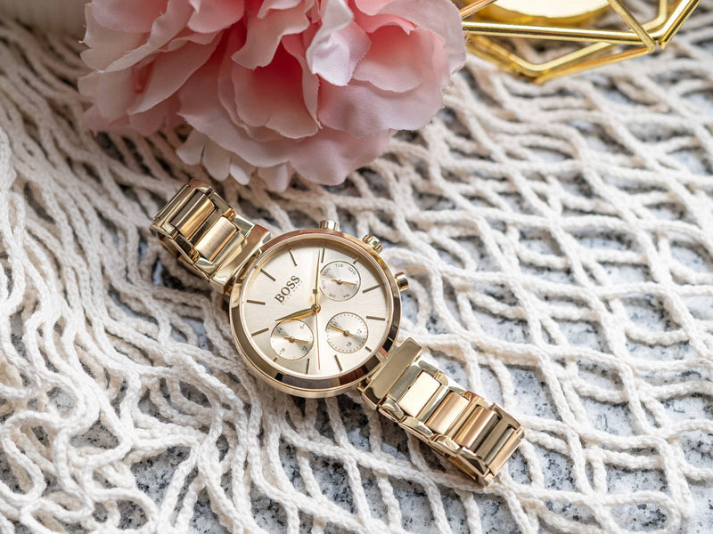 Hugo Boss Flawless Gold Dial Gold Steel Strap Watch for Women - 1502532 Buy Now By Hugo Boss