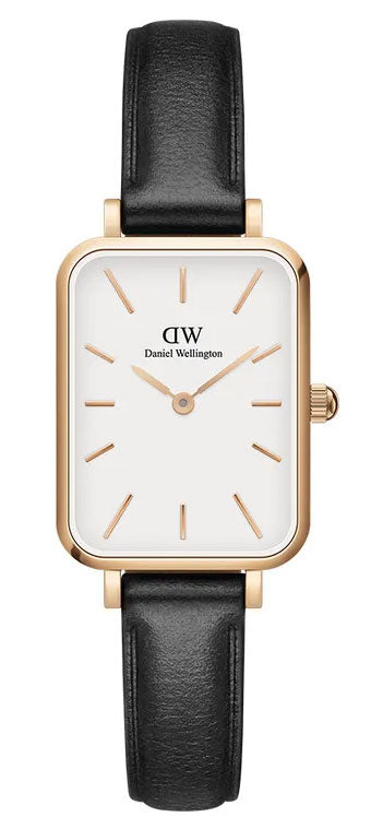Shop Daniel Wellington Quadro White Dial Black Leather Strap Watch For Women - DW00100434 in USA